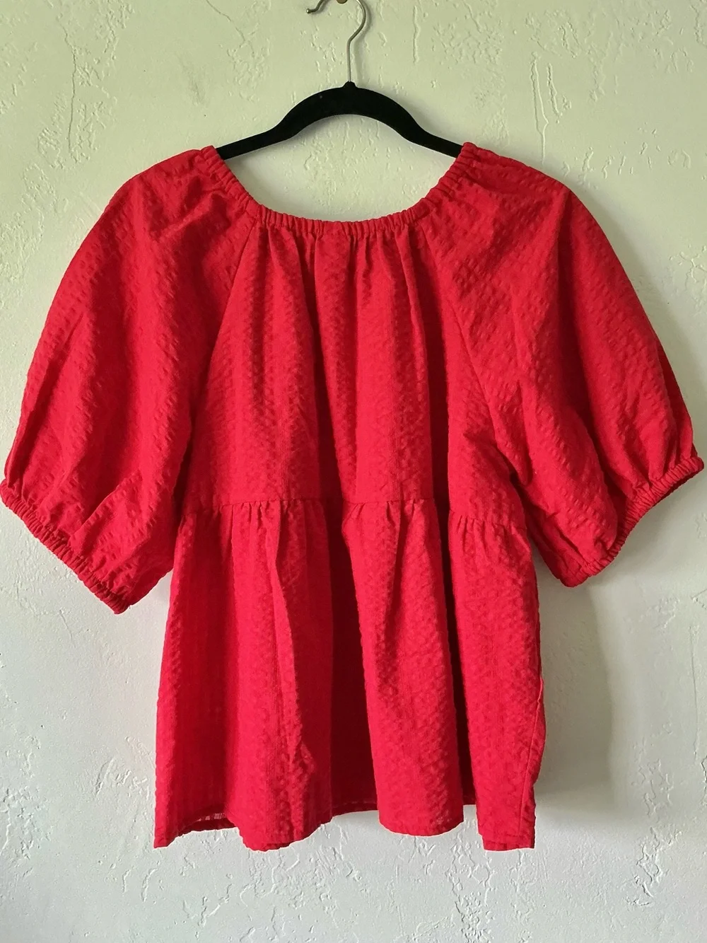 Old Navy Red Peasant Blouse with Puff Sleeves